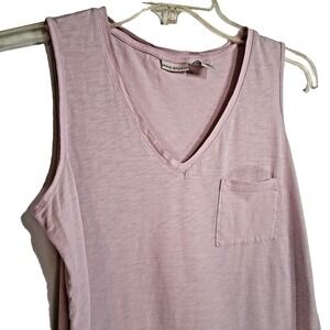 Max Studio Pink V Neck Sleeveless Crop Tank Womens Size Small Pocket Pima Cotton